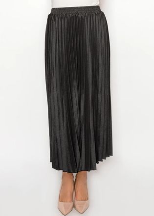 YAL New York Black Pleated Denim Skirt, Elastic Waist