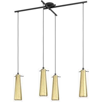 Eglo Eglo - Lampadario a Sospensione Contemporaneo Pinto Gold Acciaio Nero Vetro 4 Luci E27
