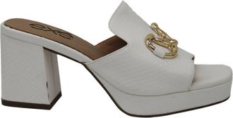 Ex&eacute; Womens Lina Chunk Heel Sandal In White Snake