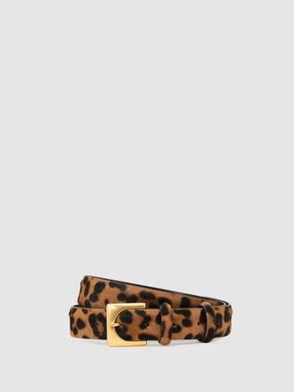 Reiss Animal Pony-hair Leopard Square-buckle Belt, M