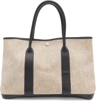Herm&egrave;s Black Gray Yellow Leather Toile H Handbag Tote Bag (Pre-Owned)