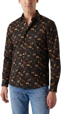 Robert Talbott Reynolds Dog Print Pinwale Corduroy Shirt in Black Multi at Nordstrom, Size X-Large