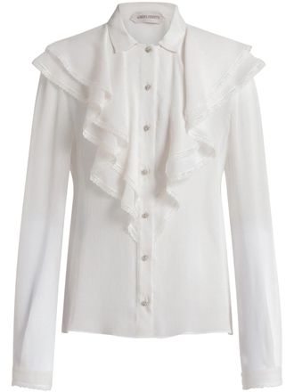 Alberta Ferretti Sheer White Blouse with Layered Ruffles