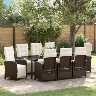 vidaXL Conjunto De Comedor De Jard&iacute;n 9 Pcs Marr&oacute;n Rat&aacute;n Sint&eacute;tico Vidaxl