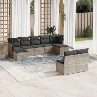 vidaXL Set De Muebles De Jard&iacute;n 9 Pzas Y Cojines Rat&aacute;n Sint&eacute;tico Gris Vidaxl