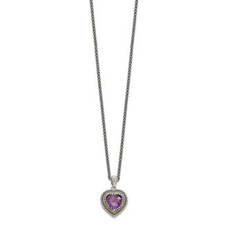 Diamond2Deal Sterling Silver with 14K Accent Amethyst Heart Pendant Necklace
