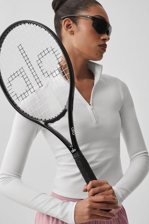 Alo Softsculpt Precision 1/4 Zip Long Sleeve Top in White, Size: Medium