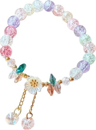 Generic Kids Crystal Flower Bead Bracelet With Glass Adjustable Dainty Jewelry For Girls Set for Women (F, One Size)