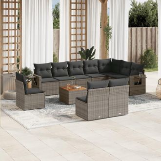 vidaXL Set De Sof&aacute;s De Jard&iacute;n 11 Pzas Y Cojines Rat&aacute;n Sint&eacute;tico Gris Vidaxl