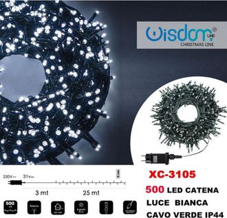 Trade Shop Trade Shop - Cadena De Luz 500 Leds Luci&eacute;rnagas Luz Blanca Cable Verde Ip44 Xc-3105