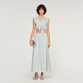 Sandro Rhinestone striped long skirt