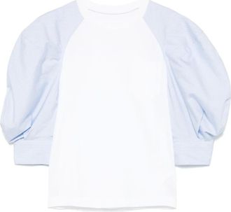 sacai Katoenen T-shirt met popeline-detail - Wit