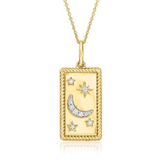 Ross-Simons Lab-Grown Diamond Moon and Star Pendant Necklace in 18kt Gold Over Sterling