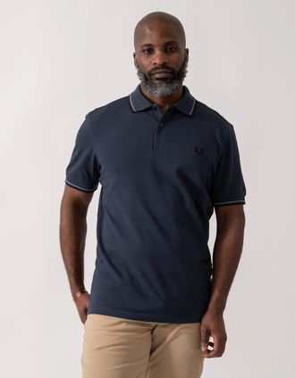 Fred Perry Mens Fred Perry Mens Twin Tipped Signature Polo Shirt - Dark Airforce/Stockport Blue/Black 01B - Dark Airforce Stockport Blue Black - Size: 42
