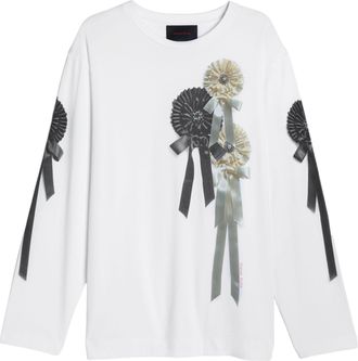 Simone Rocha White Ribbon Rosette Printed Cotton T-Shirt