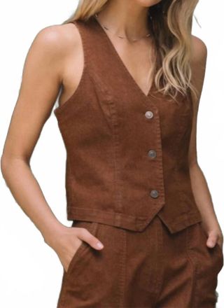 Skies Are Blue Clothing Wild West Denim Vest In Brown