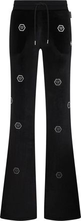 Philipp Plein Broeken, Dames, Zwart, M, Chenille Jogging Pants Mini Monogram Strass