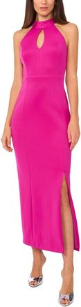CeCe by Cynthia Steffe Maxi Dress Womens Fuschia Keyhole Halter Neck Side Slit Bodycon FTS1559