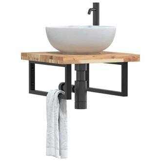 Berkfield Home Basin Shelf Wall Mounted Steel & Solid Wood Acacia in Brown