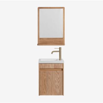 Sklum Conjunto De Mueble De Ba&ntilde;o Suspendido En Madera Con Lavabo Integrado Narek Sklum