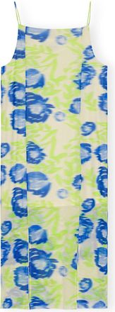 Ganni Blue Printed Mesh Slip Dress - Size 10/12 Recycled Nylon