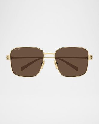 Gucci Block Bending 54mm Square Metal Sunglasses