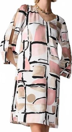 Joseph Ribkoff Knee Length Slit Sleeve Dress In Vanilla/multi