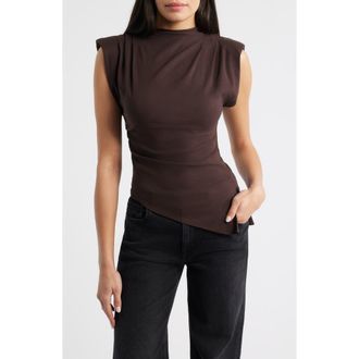 Nikki Lund Cora Strong Shoulder Asymmetric Jersey Top in Brown at Nordstrom, Size X-Small