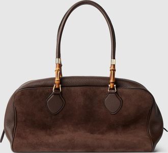 Gucci Large Boston Bag With Bamboo, Brown, Suede