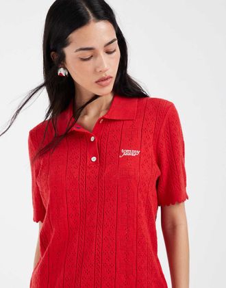 Tommy Jeans Polo traforata rossa-Rosso