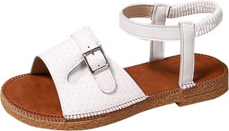 Generic White Women Elastic Strap Sandals Round Toe Open Toe Flat Heel Comfortable Casual Wear