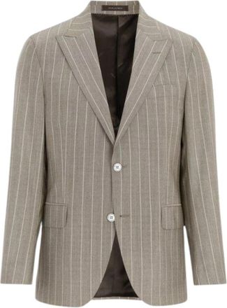 Oscar Jacobson Gestreepte Bruine Wollen Blazer - Heren - Blazers - Grijs - XL - Wol - Jassen