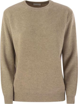 Brunello Cucinelli Brunello Cucinelli Womens English Rib Cashmere Sweater With Monile - Sage Green - Size X-Small
