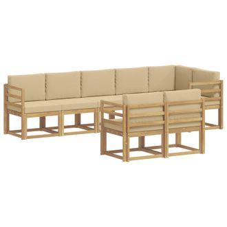 vidaXL Conjunto De Sof&aacute;s De Exterior Con Coj&iacute;n 8 Pcs Y Beige Poli&eacute;ster Vidaxl