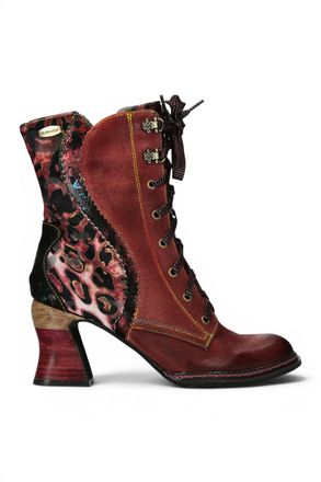 Laura Vita Womens Goth Victorian Floral Wine Leather Lace-Up Heeled Boots - Eleao-42