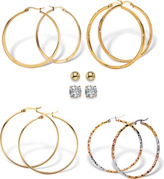 Palm Beach Jewelry 4 Cttw. 6-Pair CZ Stud & Hoop Set Goldtone & Gold Ion Plated Stainless Steel