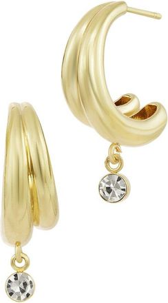 Savvy Cie Jewels Gold Plated Cz Hoop Earrings