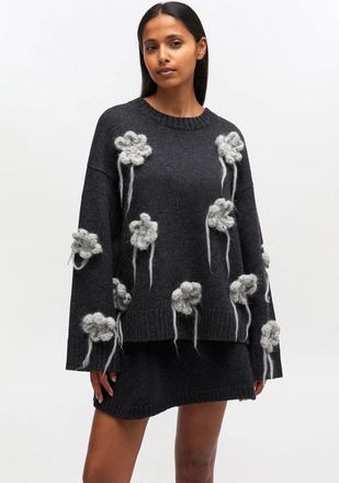 Ganni Mixed Dark Grey Flower Crochet Sweater