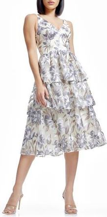 Dress The Population Lorelai Floral Embroidery Tiered Cocktail Midi Dress in Ivory Multi at Nordstrom Rack, Size Xx-Small