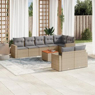 vidaXL Juego De Sof&aacute;s Jard&iacute;n Con Cojines Beige Mezcla 9 Pzas Rat&aacute;n Pe Vidaxl