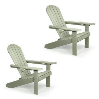 VonHaus Set of 2 Westport Reclining HDPE Adirondack Garden Chairs in Light Green | Size: 2 Pack