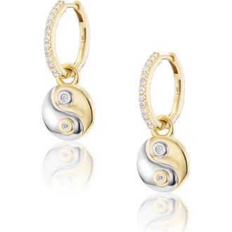 Sheryl Lowe Two Tone Diamond Bezel Yin Yang Charm Earring in Silver /Gold at Nordstrom, Size Medium