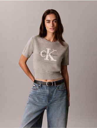 Calvin Klein Jeans Calvin Klein Womens Monologo Short Sleeve Sweater - Grey - XL