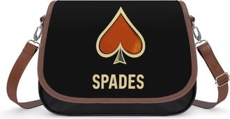 Generic Gold Red And Spades Womens Leather Crossbody Bags with Adjustable Strap Casual Printed Shoulder Handbag