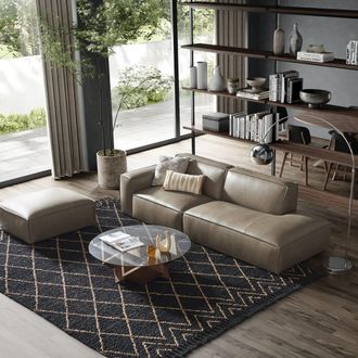 Castlery Dark Brown Top Grain Leather Right Side Chaise Sofa with Ottoman | Jonathan by Castlery