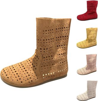 Generic Womens Ankle Boots Size 6 Ladies Boots Size 6 UK Summer Sandals Imitation Leather Hollow Mid Heel Booties Mid Heel Chunky Plus Womens Booties Hollow O