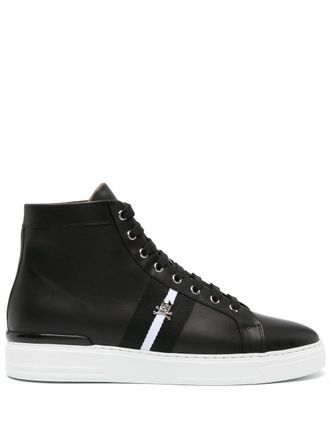 Philipp Plein skull-charm leather sneakers - Black