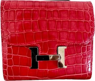 Hermès Geranium Shiny Alligator Constance Wallet