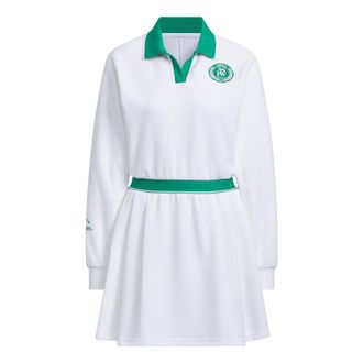 adidas (WMNS) adidas Verbiage Long Sleeve Polo Dress Asia Sizing White Green JE3623