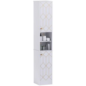 HOMCOM Slim Bathroom Storage Unit - Bathroom Cabinet with Doors - White | TJ Hughes